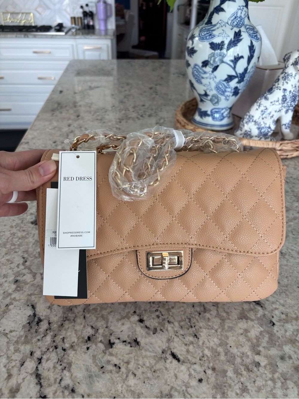 NEW Pebbled Quilted Chain Purse in Beige